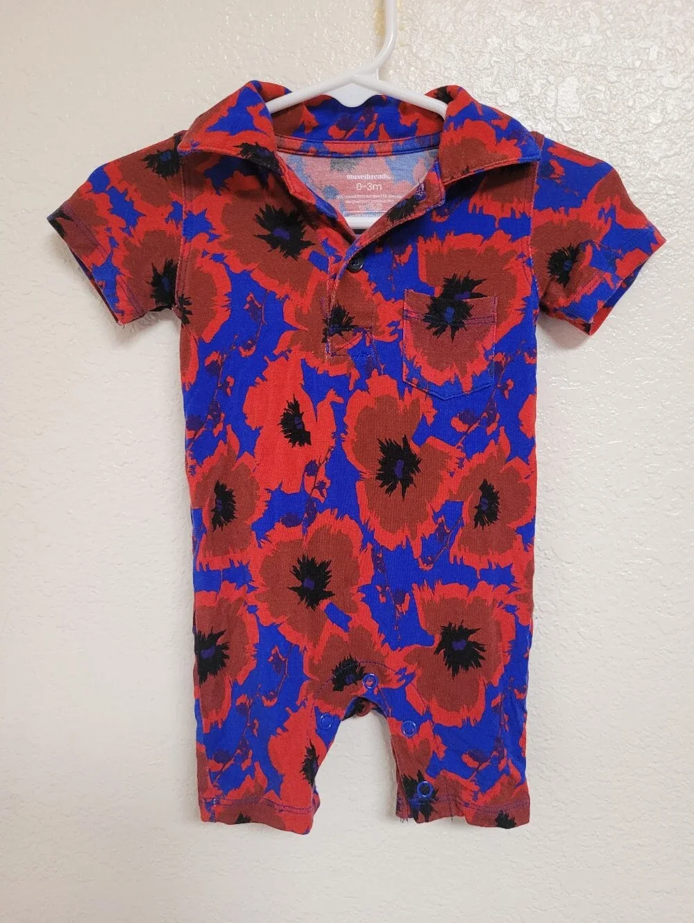 Muse Threads Baby Polo Outfit in Red & Blue - 0-3M Bamboo